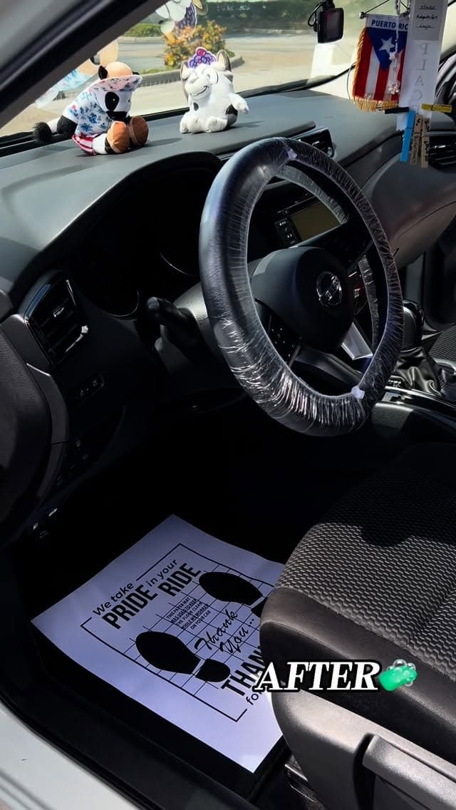 Nissan interior after deep clean with protective mat